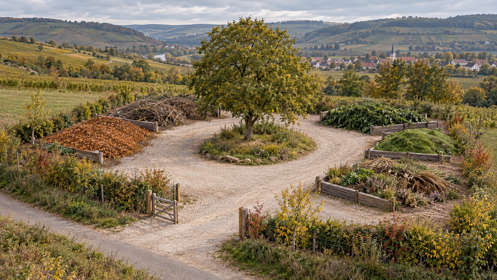 Konzept eines dörflichen Grünschnittplatzes mit fünf Materialzonen
